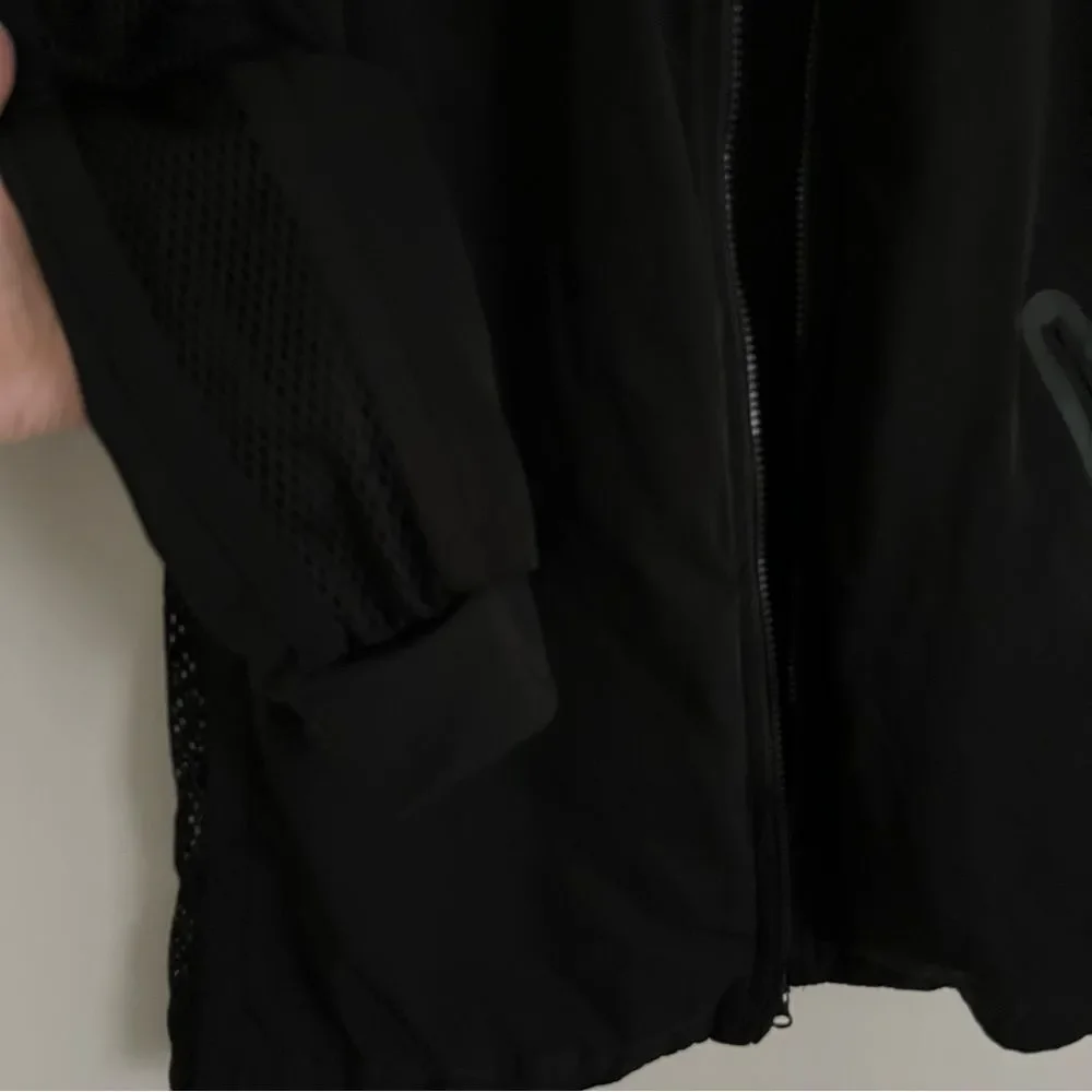Blank Noir Mesh Panel Long Nylon Bomber Style Jacket in Black, Size S